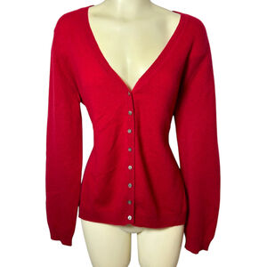 Jessica Mobwife Vintage Fatal Red 100% Cashmere Cardigan Size Large